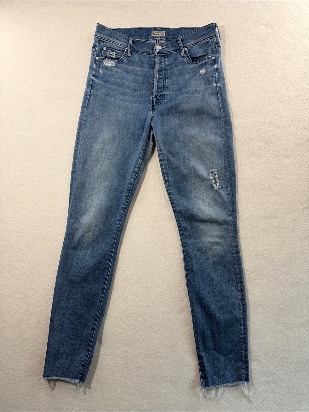 MOTHER Blue Distressed Skinny Jeans Grafitti Girl 27